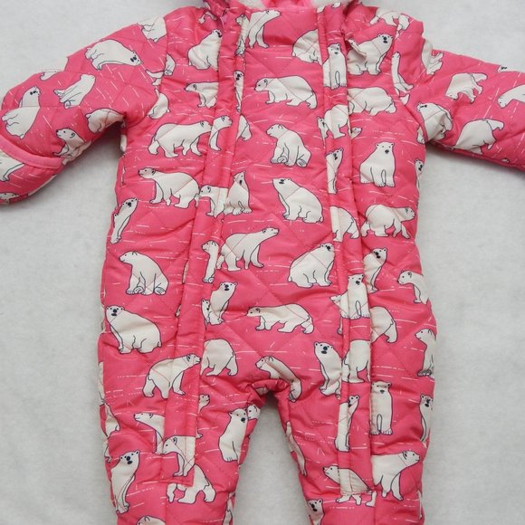 Wippette Girls Pink Polar Bear Snow Suit Footed and Hooded Size 3 to 6 Months - Picture 4 of 11